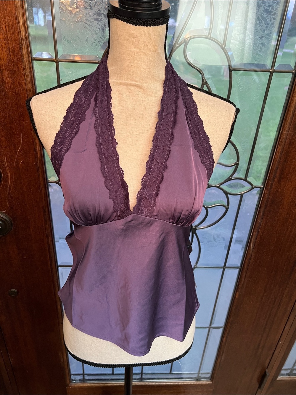 Sans Souci Plum Lace Halter Satin Camisole